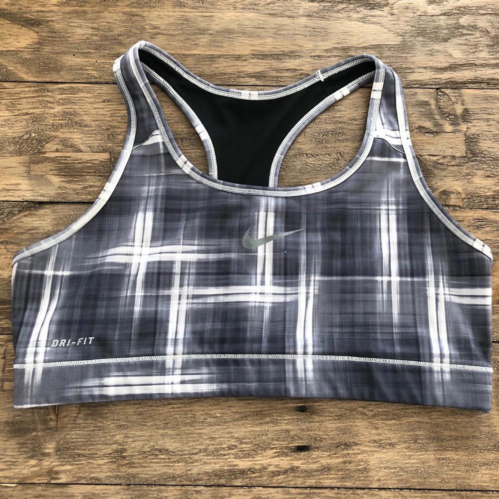 Nike Plaid Gray Racerback Sports Bra Dri Fit XL